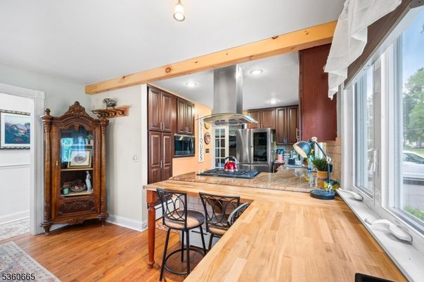 Interior, Kitchen, Recessed Lighting, Wooden Beams, Wood Texture Flooring