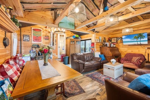 Dining room, Interior, Living room, Wooden Beams, Wooden Ceilings, Wood Texture Flooring, Wooden Walls