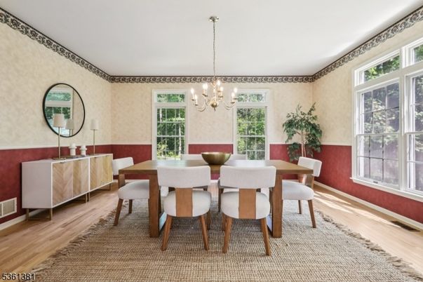 Chandelier, Dining room, Interior, Wood Texture Flooring