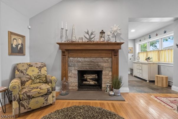 Fireplace, Interior, Recessed Lighting, Wood Texture Flooring