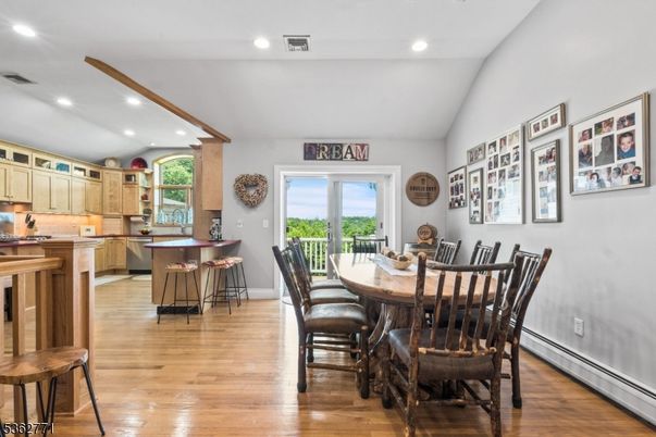 Dining room, Interior, Kitchen, Recessed Lighting, Wood Texture Flooring
