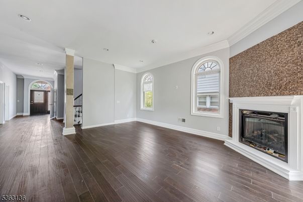Empty room, Fireplace, Interior, Recessed Lighting, Wood Texture Flooring