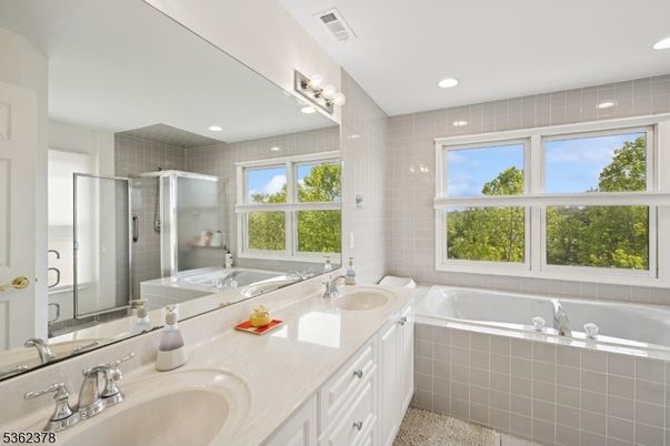 Bathroom, Dual Sink Vanities, Glass Shower, Interior, Recessed Lighting