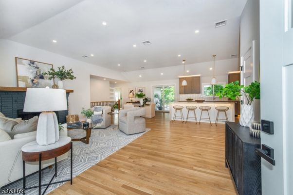 Interior, Kitchen, Living room, Pendant Lights, Recessed Lighting, Wood Texture Flooring