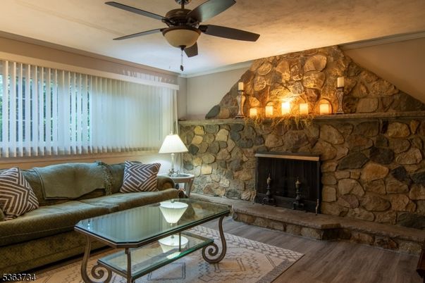 Fireplace, Interior, Living room, Stone Walls, Wood Texture Flooring