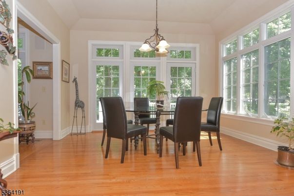 Dining room, Interior, Pendant Lights, Wood Texture Flooring