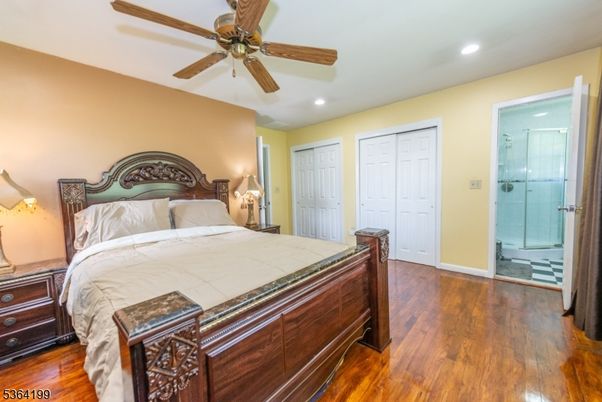 Bathroom, Bedroom, Glass Shower, Interior, Recessed Lighting, Wood Texture Flooring