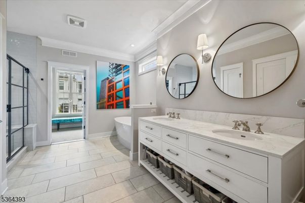 Bathroom, Dual Sink Vanities, Free Standing Baths, Interior, Recessed Lighting