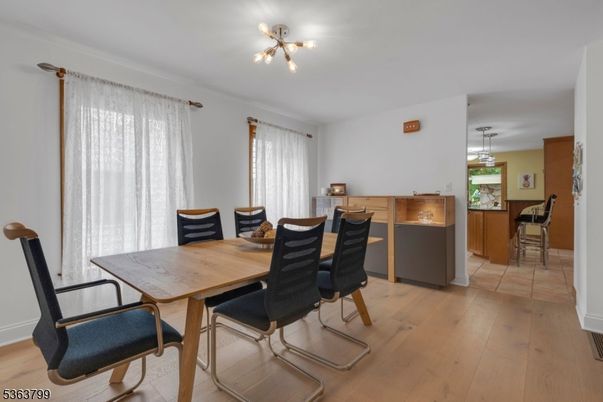 Dining room, Interior, Pendant Lights, Wood Texture Flooring