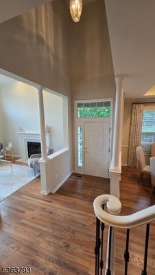 Fireplace, Interior, Pendant Lights, Wood Texture Flooring