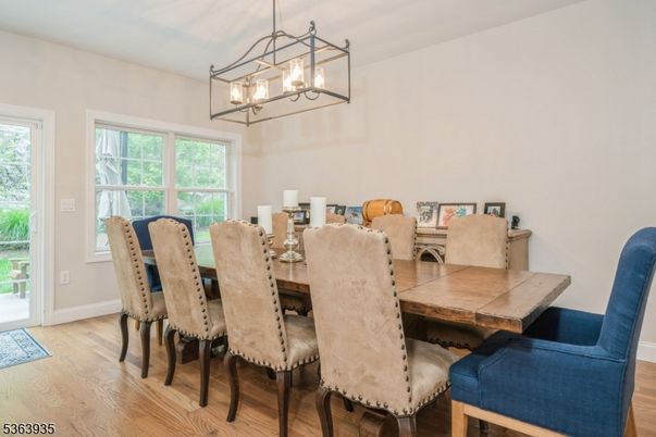 Dining room, Interior, Pendant Lights, Wood Texture Flooring