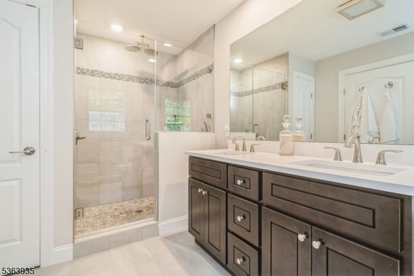 Bathroom, Dual Sink Vanities, Glass Shower, Interior, Recessed Lighting