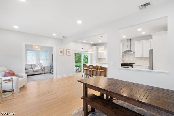 Dining room, Interior, Kitchen, Living room, Pendant Lights, Recessed Lighting, Wood Texture Flooring