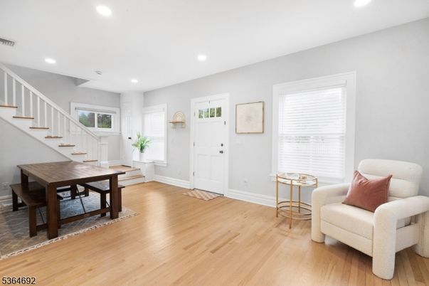 Dining room, Interior, Recessed Lighting, Wood Texture Flooring
