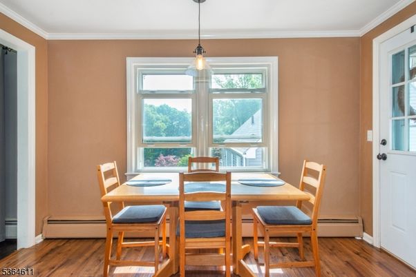 Dining room, Interior, Pendant Lights, Wood Texture Flooring