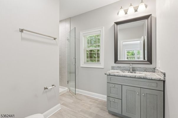 Bathroom, Glass Shower, Interior, Wood Texture Flooring
