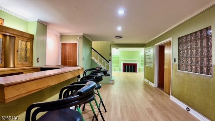 Billiard Table, Fireplace, Game Room, Interior, Recessed Lighting, Wood Texture Flooring