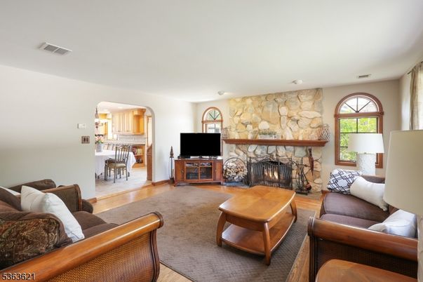Fireplace, Interior, Living room, Stone Walls, Wood Texture Flooring