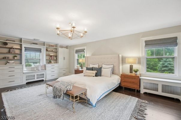 Bedroom, Chandelier, Interior, Wood Texture Flooring