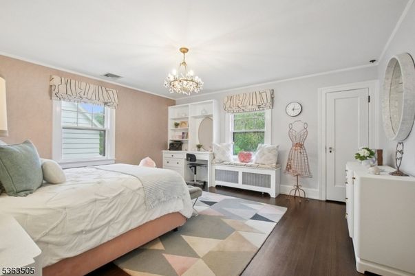 Bedroom, Chandelier, Interior, Wood Texture Flooring