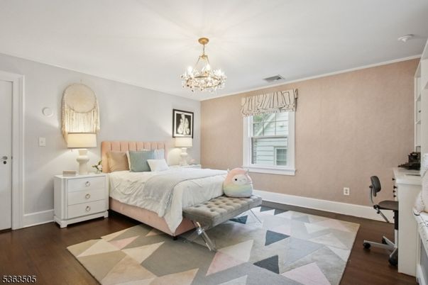 Bedroom, Chandelier, Interior, Wood Texture Flooring