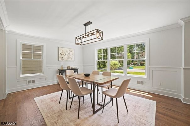Dining room, Interior, Pendant Lights, Wood Texture Flooring