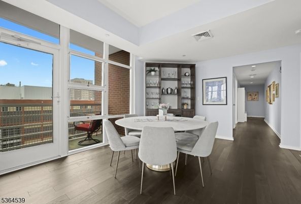 Dining room, Interior, Recessed Lighting, Wood Texture Flooring