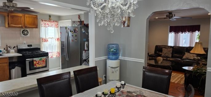 Chandelier, Interior, Kitchen, Recessed Lighting, Wood Texture Flooring
