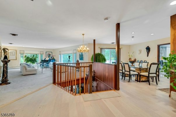 Chandelier, Dining room, Interior, Living room, Recessed Lighting, Wood Texture Flooring