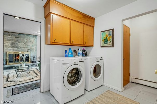 Fireplace, Interior, Recessed Lighting, Stone Walls, Washer