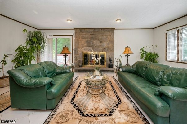 Fireplace, Interior, Living room, Recessed Lighting, Stone Walls