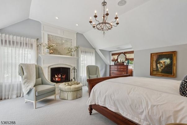 Bedroom, Chandelier, Fireplace, Interior, Recessed Lighting