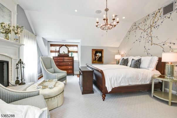 Bedroom, Chandelier, Fireplace, Interior, Recessed Lighting