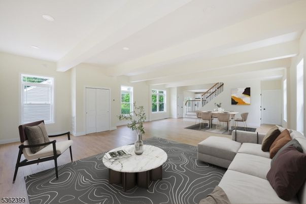 Dining room, Interior, Living room, Recessed Lighting, Wood Texture Flooring