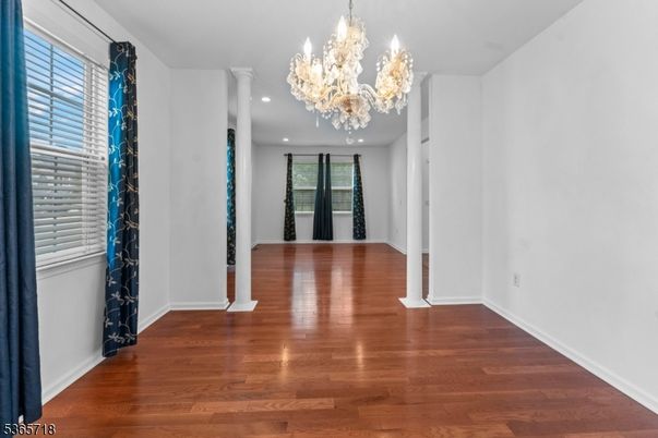 Chandelier, Empty room, Interior, Recessed Lighting, Wood Texture Flooring