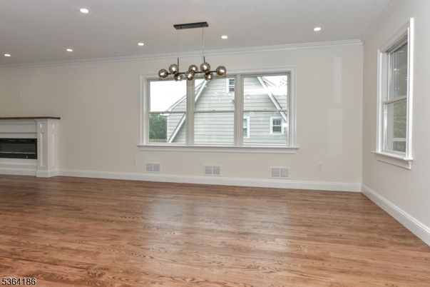 Empty room, Interior, Pendant Lights, Recessed Lighting, Wood Texture Flooring