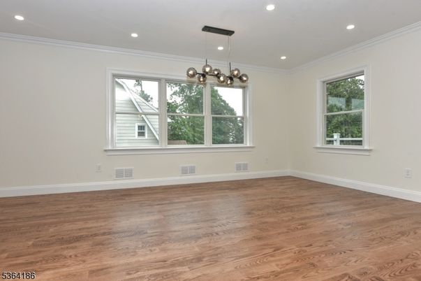 Empty room, Interior, Pendant Lights, Recessed Lighting, Wood Texture Flooring