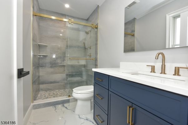 Bathroom, Glass Shower, Interior, Marble, Recessed Lighting