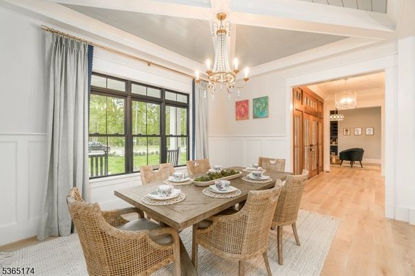Chandelier, Dining room, Interior, Wood Texture Flooring