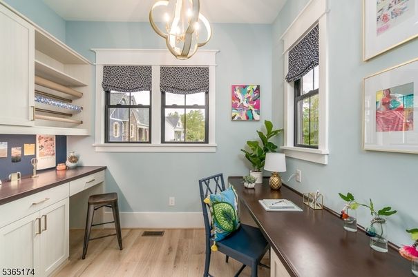 Home Office, Interior, Pendant Lights, Wood Texture Flooring
