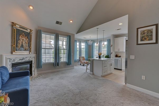 Chandelier, Dining room, Fireplace, Interior, Kitchen, Pendant Lights, Recessed Lighting