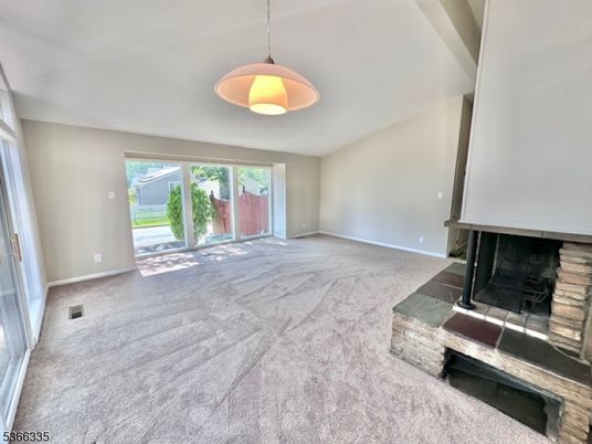 Empty room, Fireplace, Interior, Pendant Lights