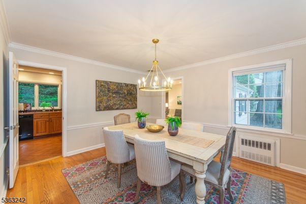 Dining room, Interior, Pendant Lights, Wood Texture Flooring