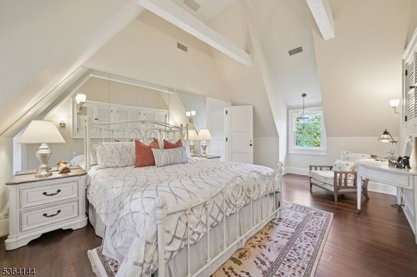 Bedroom, Interior, Pendant Lights, Wood Texture Flooring