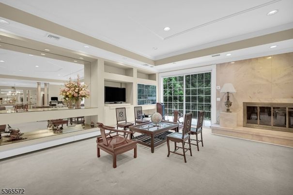 Chandelier, Dining room, Fireplace, Interior, Living room, Recessed Lighting