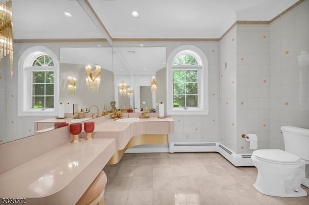 Bathroom, Dual Sink Vanities, Interior, Marble, Recessed Lighting