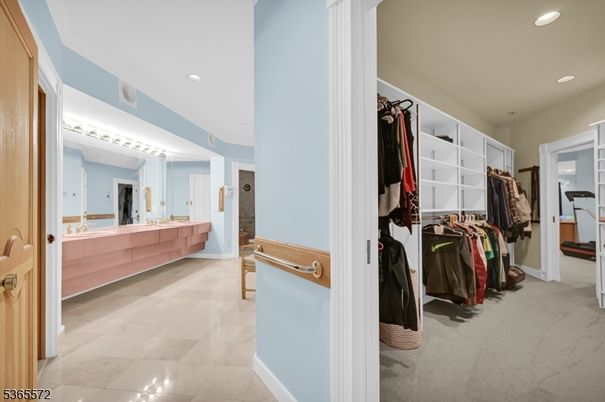 Bathroom, Dual Sink Vanities, Interior, Recessed Lighting, Walk-in Closets