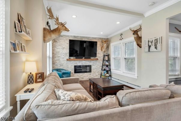 Fireplace, Interior, Living room, Recessed Lighting, Stone Walls