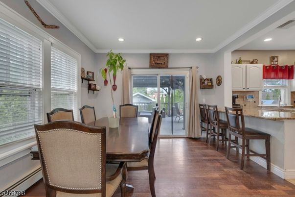 Dining room, Interior, Recessed Lighting, Wood Texture Flooring