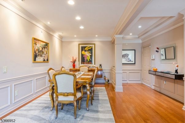 Dining room, Interior, Recessed Lighting, Wood Texture Flooring
